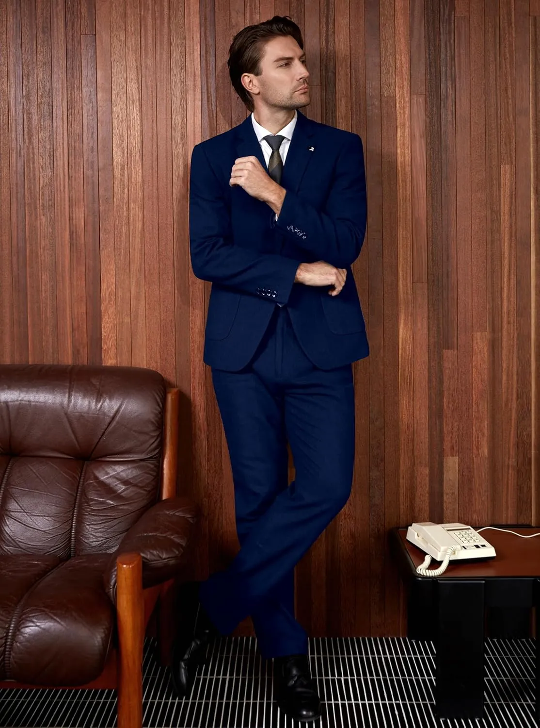 WULFUL Mens Slim Fit Suit One Button 3-Piece Blazer Dress Business Wedding Party Jacket Vest & Pant
