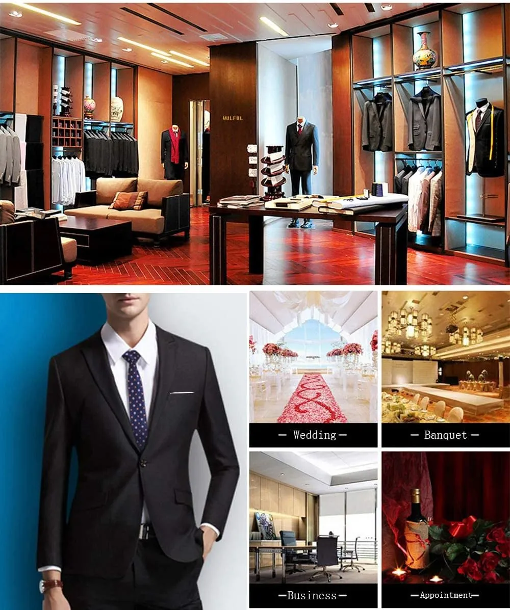WULFUL Mens Slim Fit Suit One Button 3-Piece Blazer Dress Business Wedding Party Jacket Vest & Pant