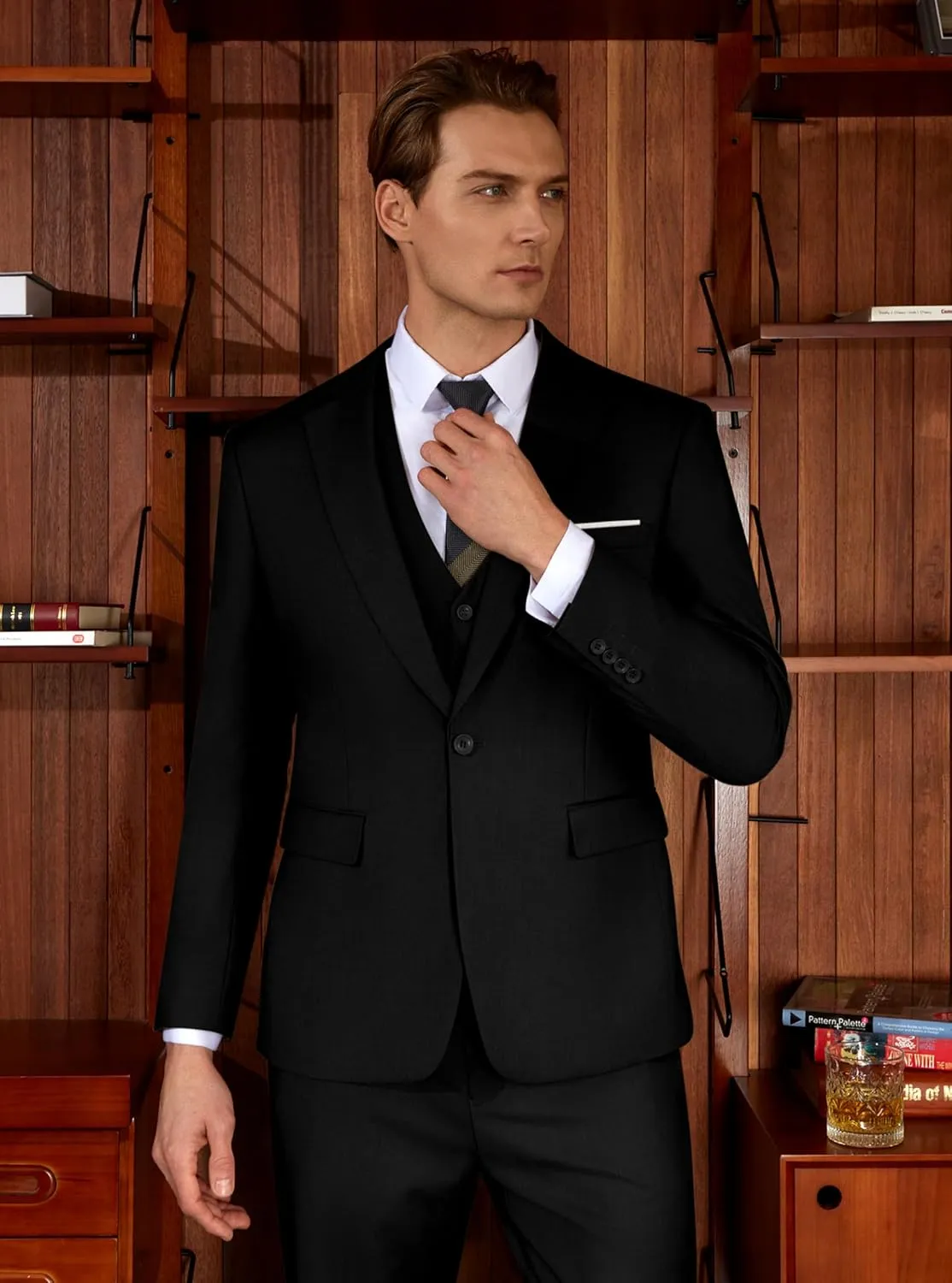 WULFUL Mens Slim Fit Suit One Button 3-Piece Blazer Dress Business Wedding Party Jacket Vest & Pant