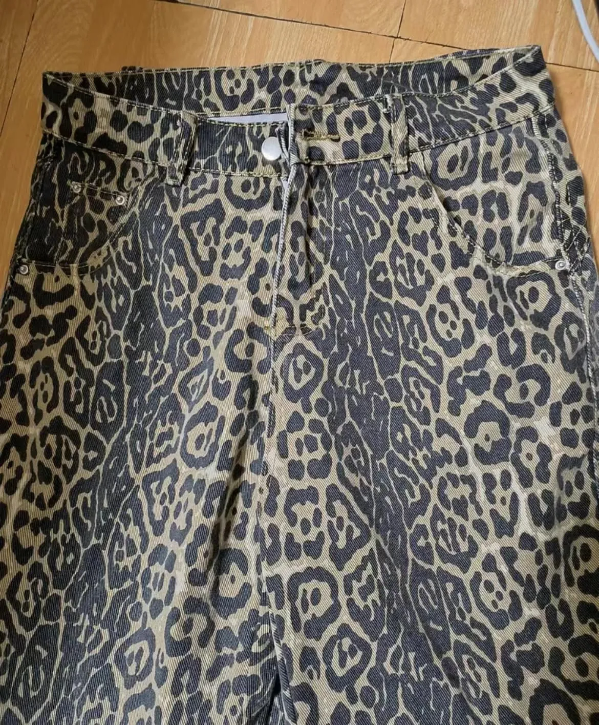 XPONNI Y2k Jeans Animal Print Y2k Pants Leopard Print Womens Baggy Wide Leg Jeans 2000s Mcbling Grunge Clothes
