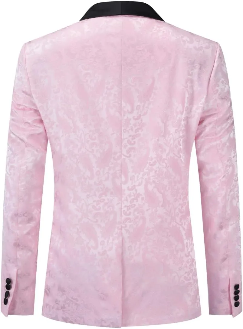 YFFUSHI Men's 2 Piece Jacquard Suits Tuxedo 1 Button Shawl Collar Party Dinner Wedding Suit