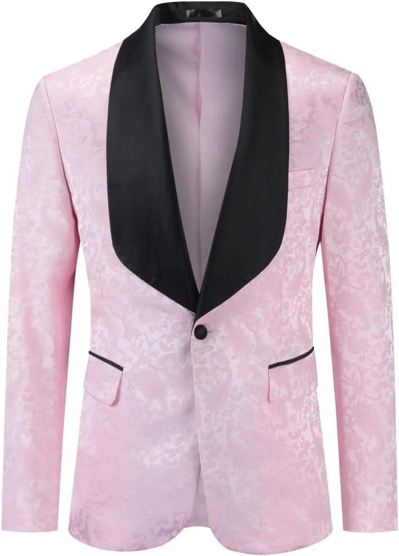YFFUSHI Men's 2 Piece Jacquard Suits Tuxedo 1 Button Shawl Collar Party Dinner Wedding Suit