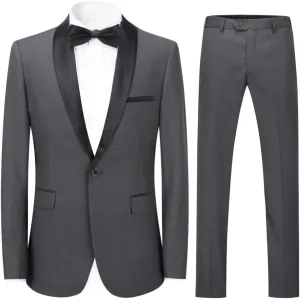 YFFUSHI Men's 2 Piece Suit Shawl Lapel Tuxedo One Button Solid Slim Fit Blazer Jacket Pants