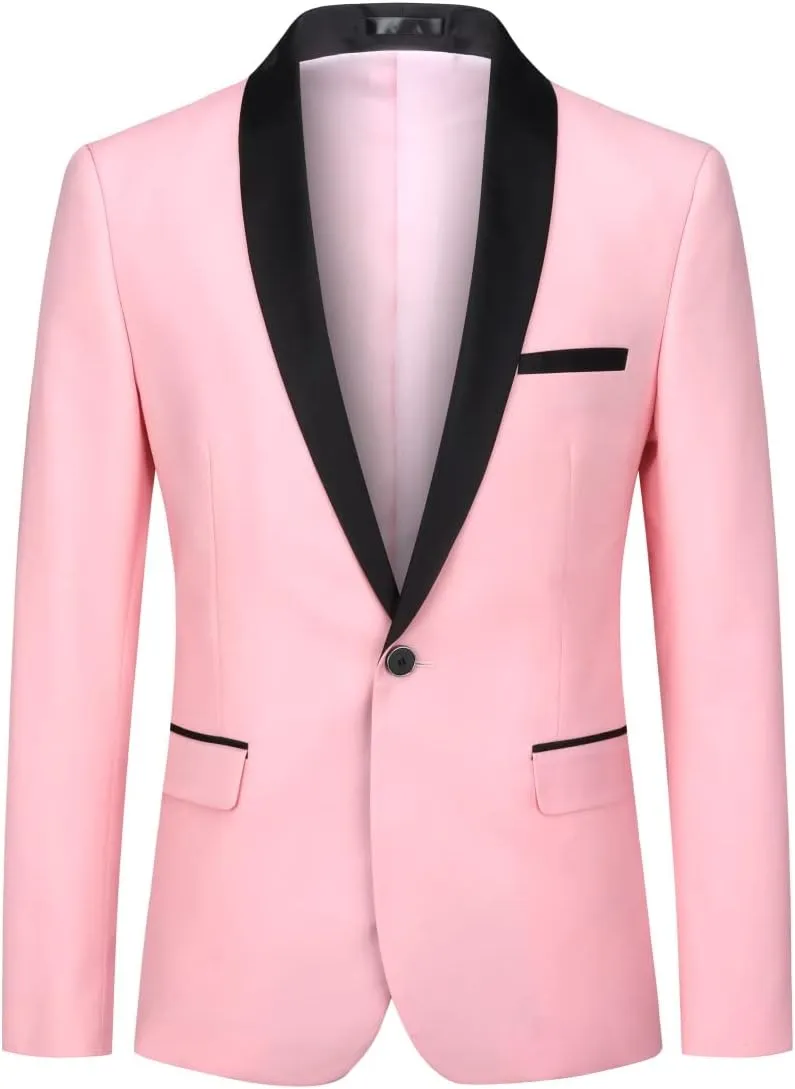 YFFUSHI Men's 2 Piece Suit Shawl Lapel Tuxedo One Button Solid Slim Fit Blazer Jacket Pants