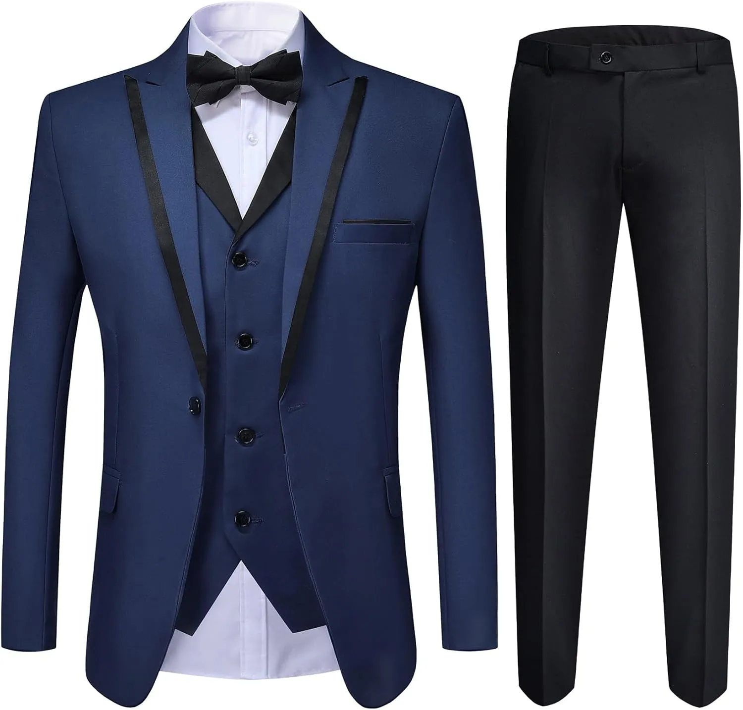 YFFUSHI Men's 3 Piece Suit Slim Fit Notched Lapel One Button Solid Jacket Vest Pants
