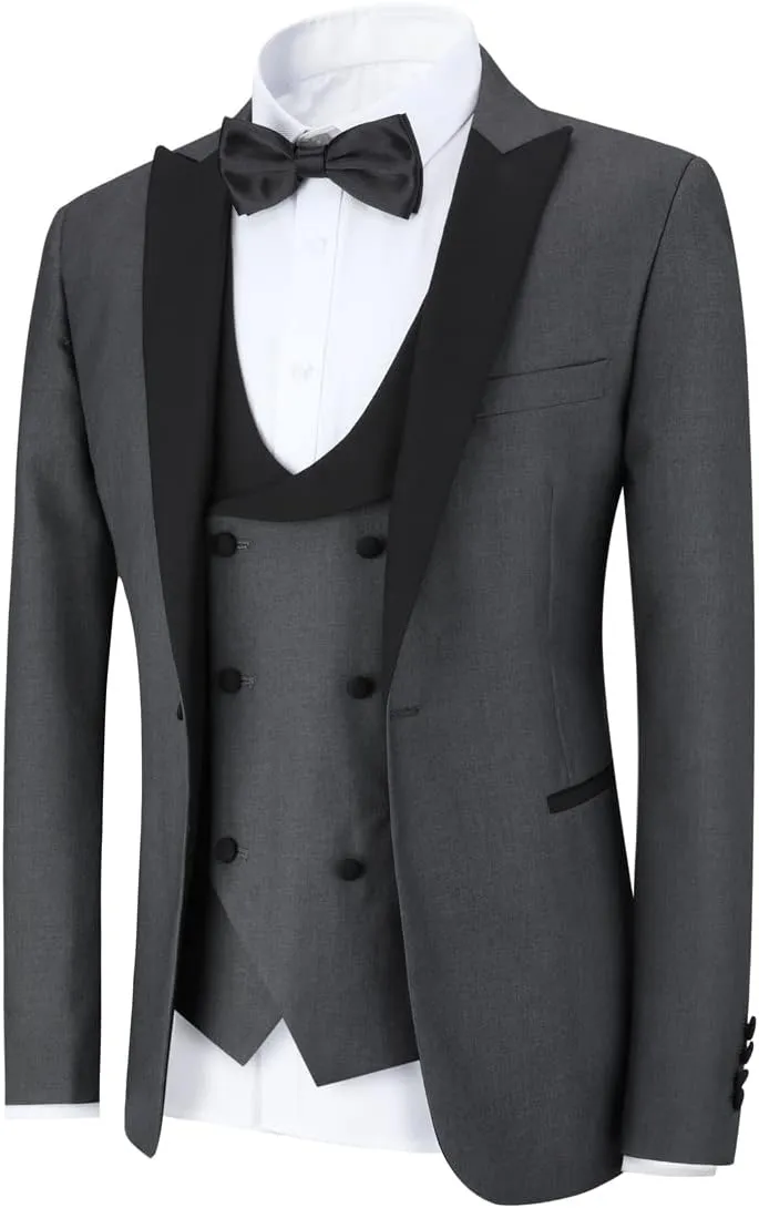 YFFUSHI Men's 3 Piece Suit Slim Fit One Button Prom Suits Set Blazer Vest Trousers