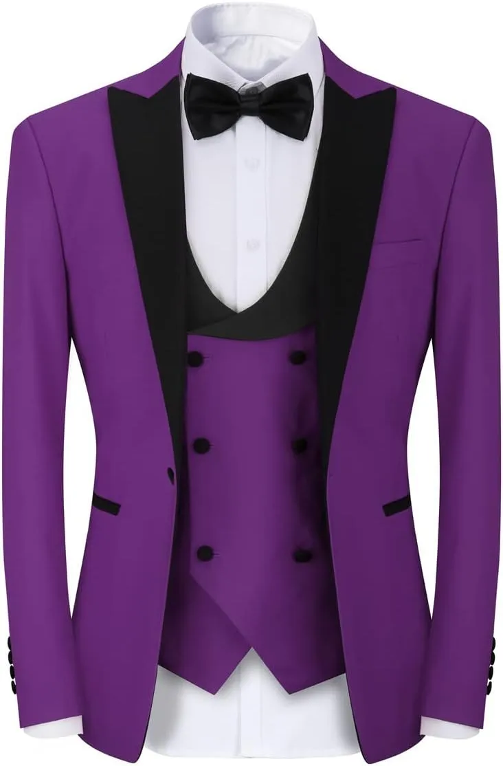 YFFUSHI Men's 3 Piece Suit Slim Fit One Button Prom Suits Set Blazer Vest Trousers