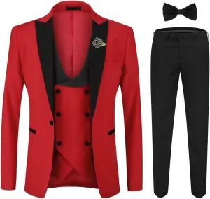 YFFUSHI Men's 3 Piece Suit Slim Fit One Button Prom Suits Set Blazer Vest Trousers