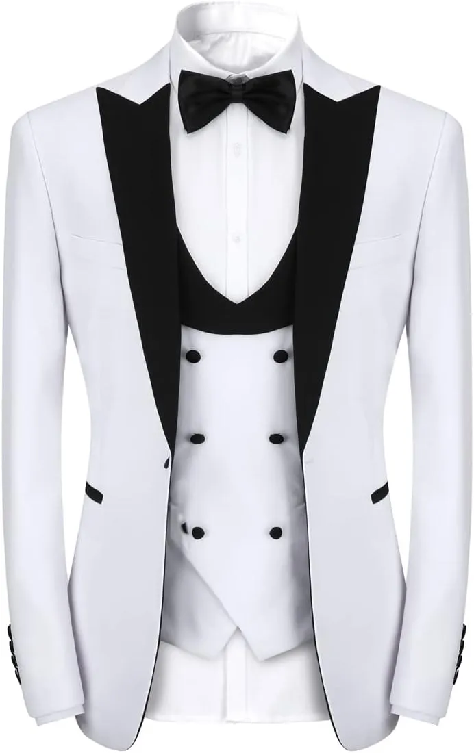 YFFUSHI Men's 3 Piece Suit Slim Fit One Button Prom Suits Set Blazer Vest Trousers