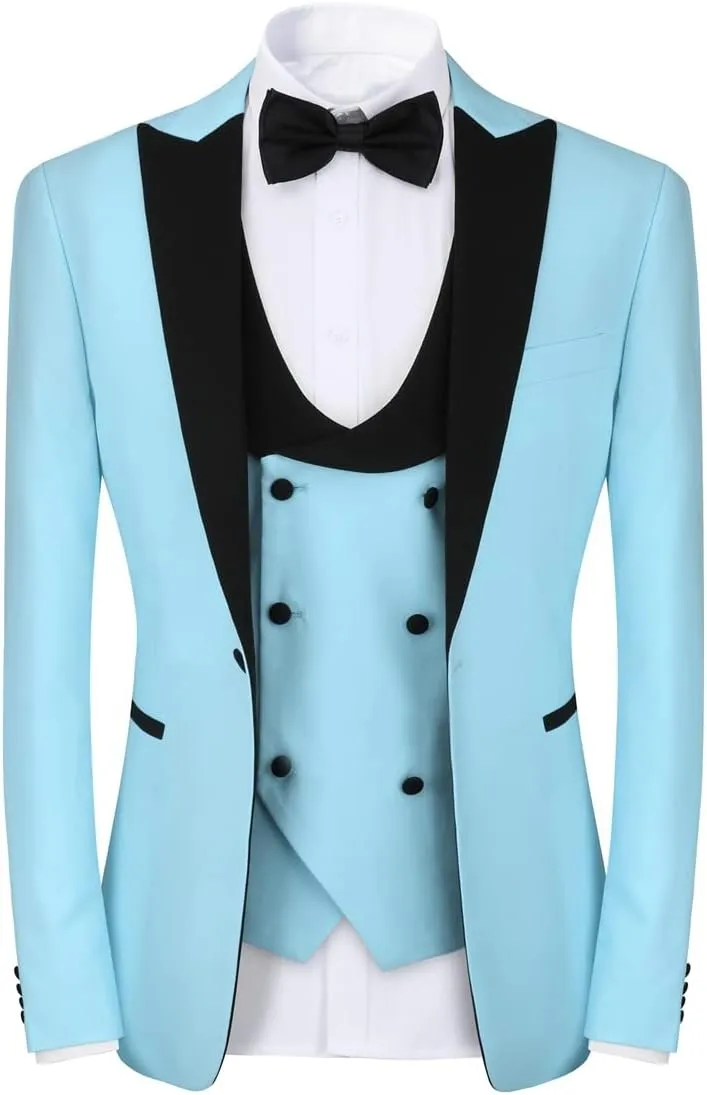 YFFUSHI Men's 3 Piece Suit Slim Fit One Button Prom Suits Set Blazer Vest Trousers