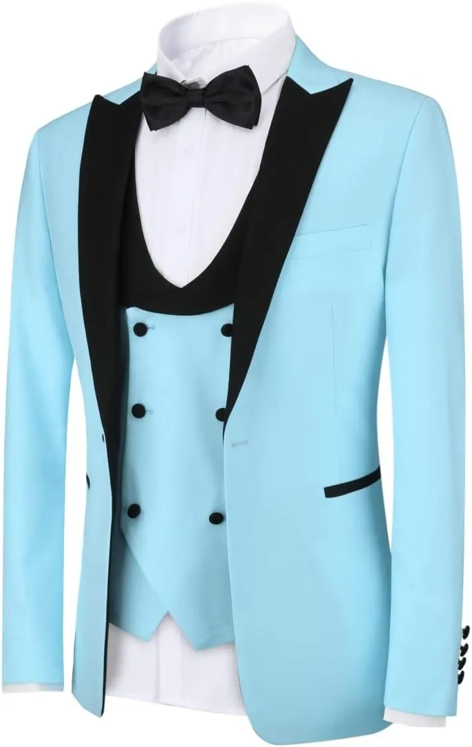 YFFUSHI Men's 3 Piece Suit Slim Fit One Button Prom Suits Set Blazer Vest Trousers