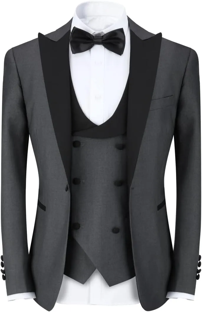 YFFUSHI Men's 3 Piece Suit Slim Fit One Button Prom Suits Set Blazer Vest Trousers