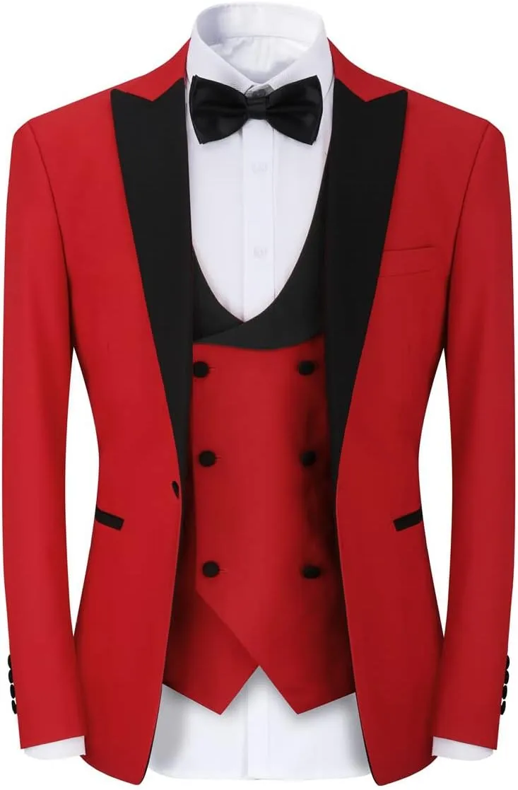 YFFUSHI Men's 3 Piece Suit Slim Fit One Button Prom Suits Set Blazer Vest Trousers