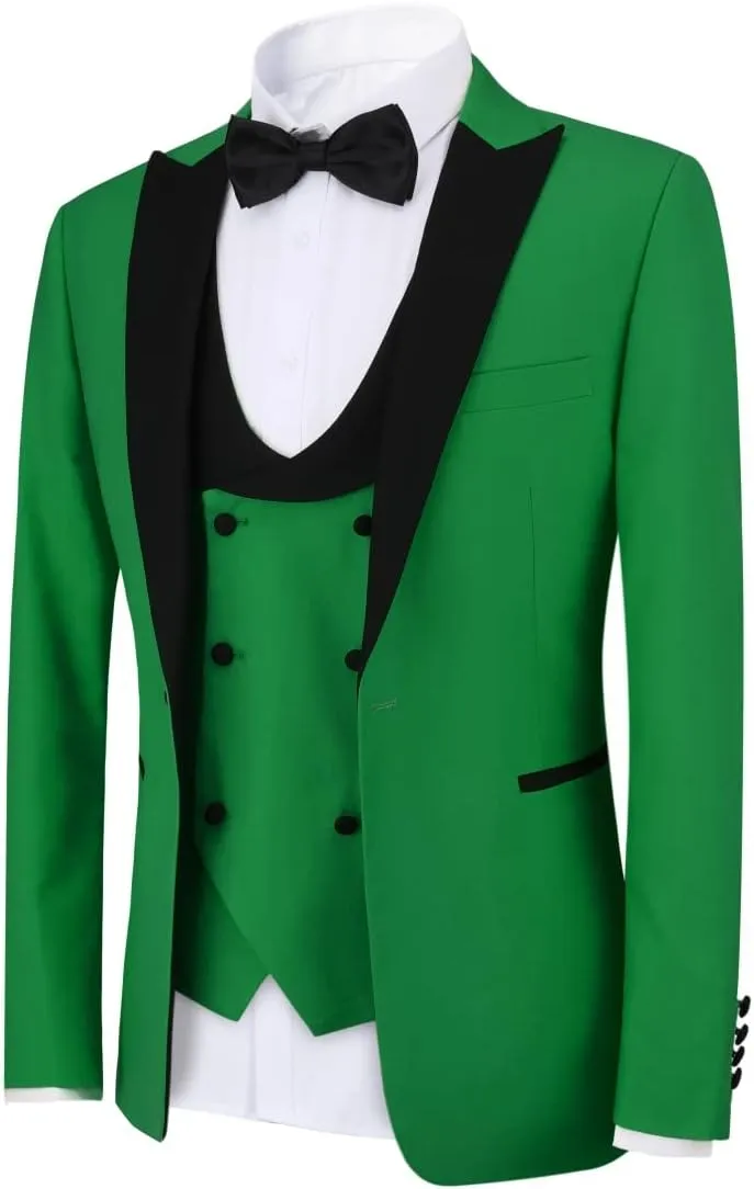 YFFUSHI Men's 3 Piece Suit Slim Fit One Button Prom Suits Set Blazer Vest Trousers