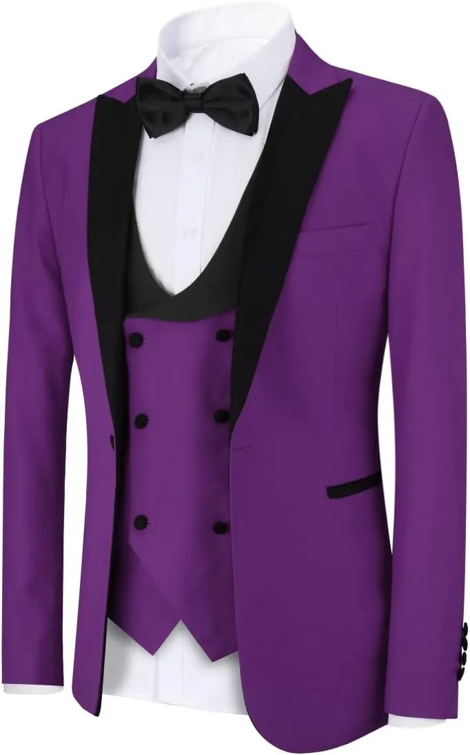 YFFUSHI Men's 3 Piece Suit Slim Fit One Button Prom Suits Set Blazer Vest Trousers