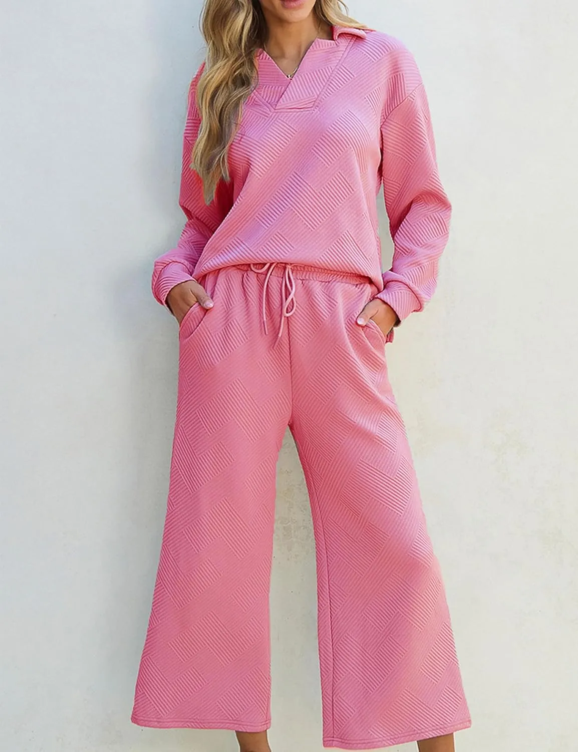 Zontroldy Women's 2 Piece Sets Fall Outfits Pollever Sweatshirt Wide Leg Pants Matching Set Tracksuit