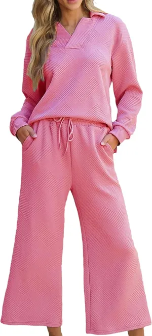Zontroldy Women's 2 Piece Sets Fall Outfits Pollever Sweatshirt Wide Leg Pants Matching Set Tracksuit